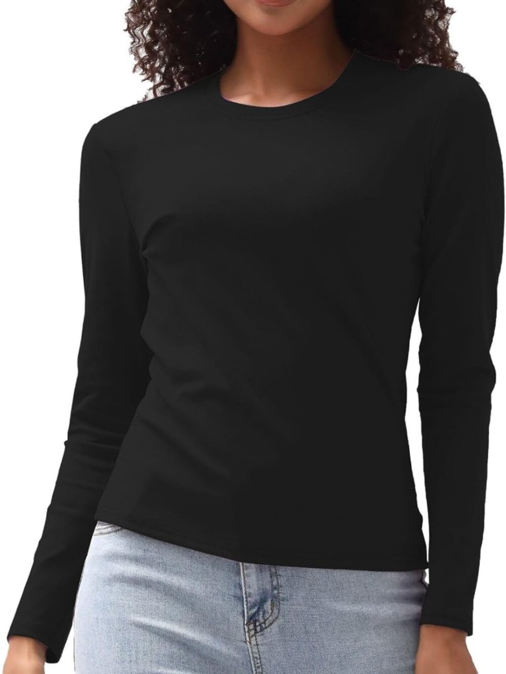 Slim Fit Cotton Long Sleeve Tee for Women | Basic Crewneck Layering Tops